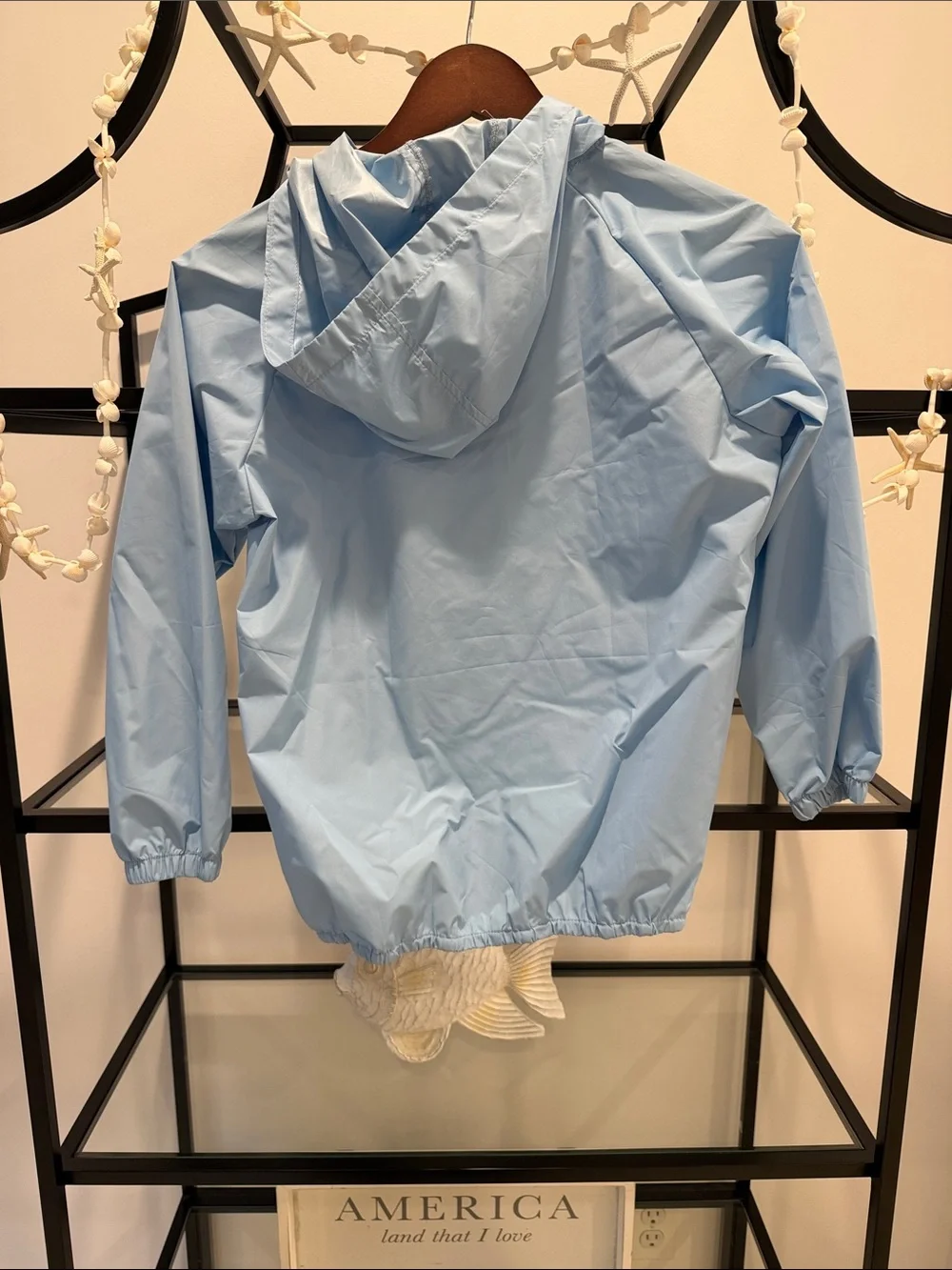 Light Blue and White Hooded Windbreaker Jacket